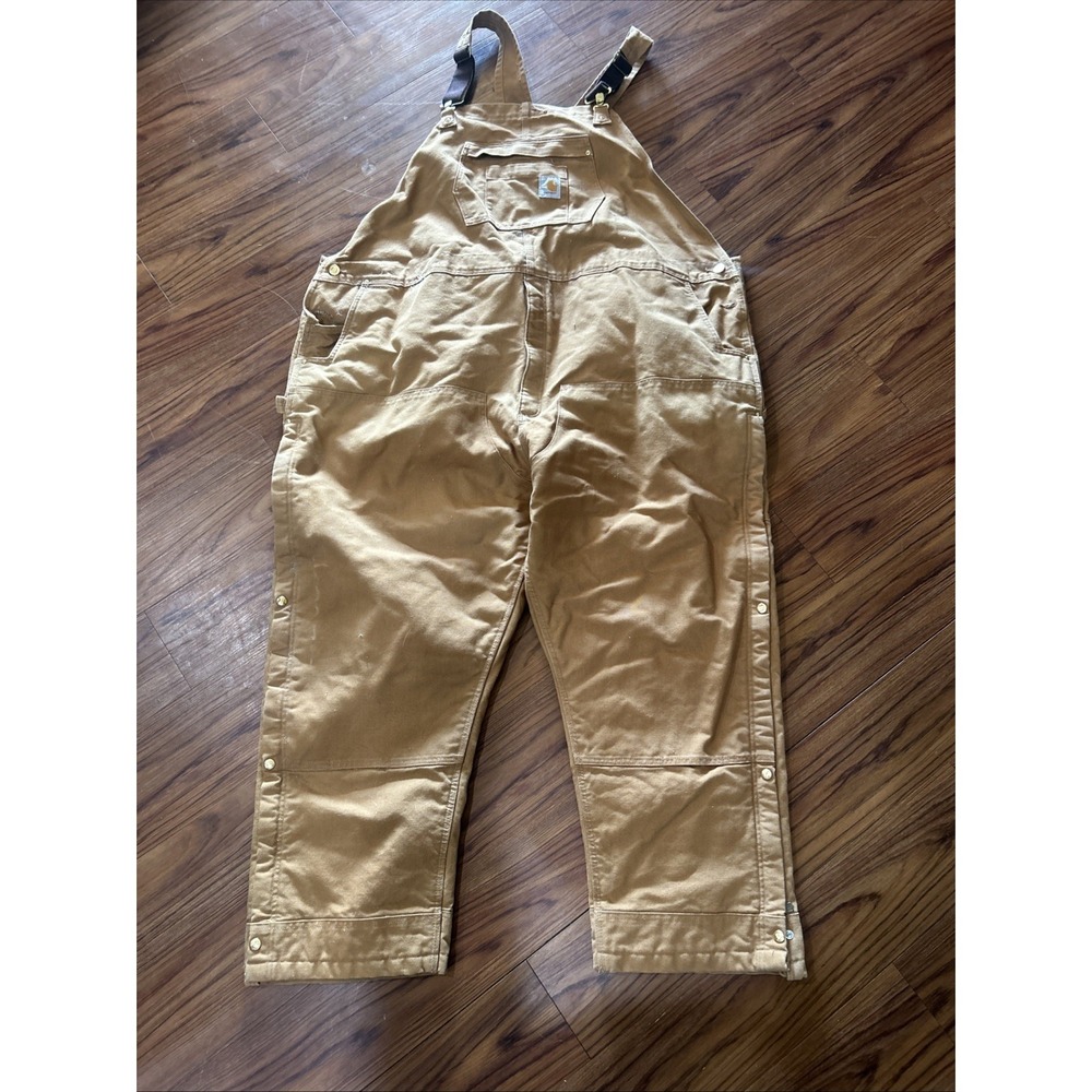 Men's Carhartt Brown Canvas Duck Bib Overalls Insulated Loose Fit Size 5XL Reg.